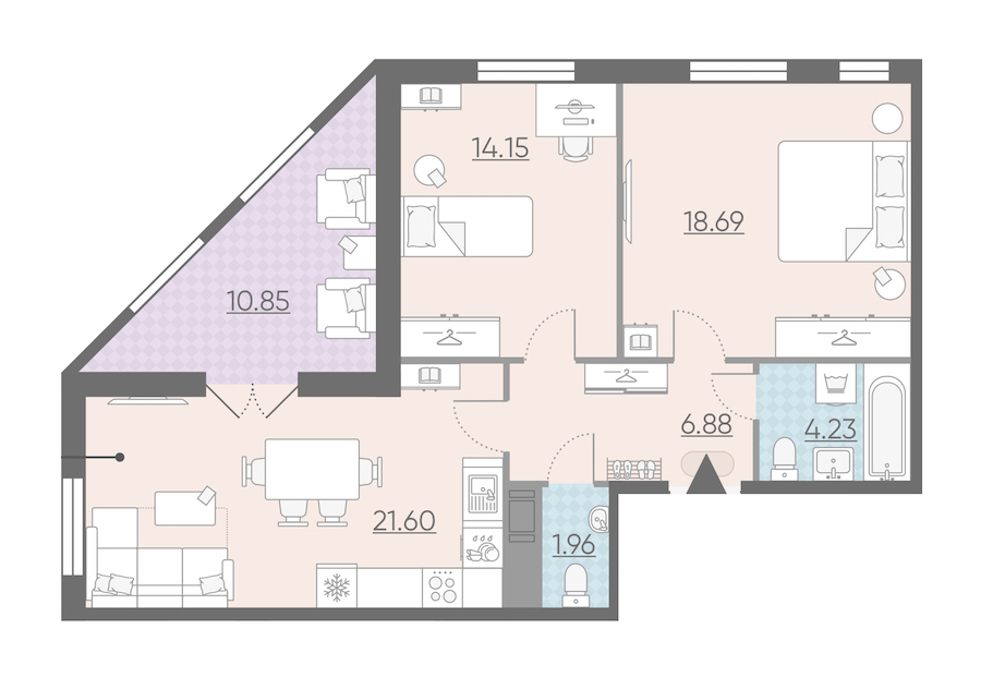 Двухкомнатная квартира в : площадь 72.94 м2 , этаж: 6 – купить в Санкт-Петербурге